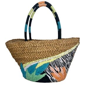 Tabitha Brown x Target Abstract Botanical Print Woven Straw Tote- One Size